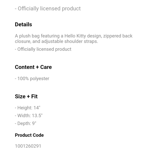 ✨️HELLO KITTY SOFT MEDIUM SIZED BACKPACK NWT✨️ - Picture 8 of 8